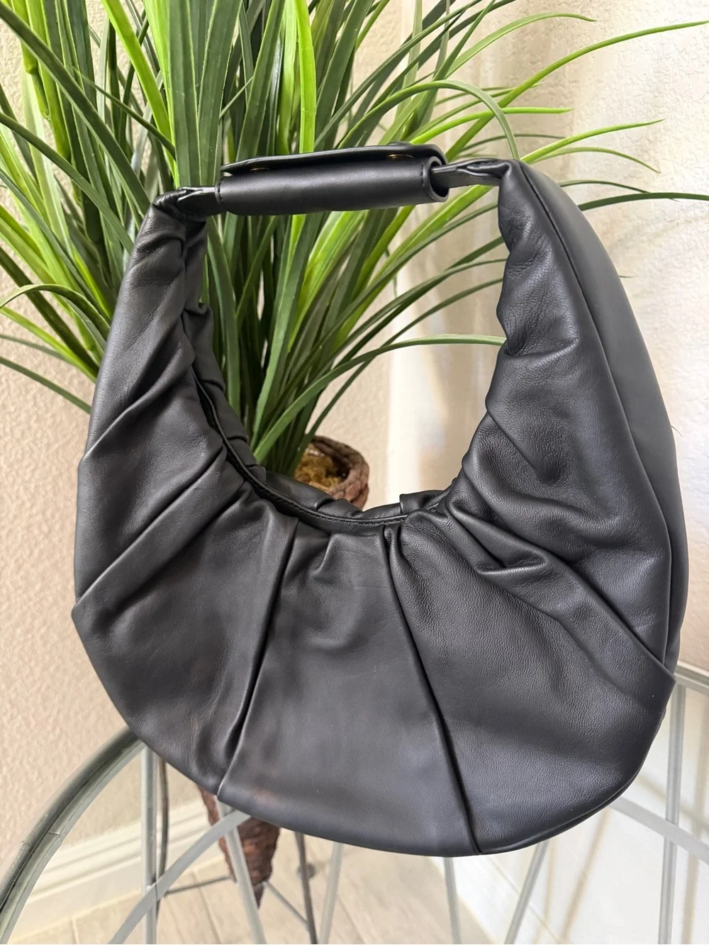 STAUD Moon Bag Black Leather Crescent Hobo Shoulder Bag